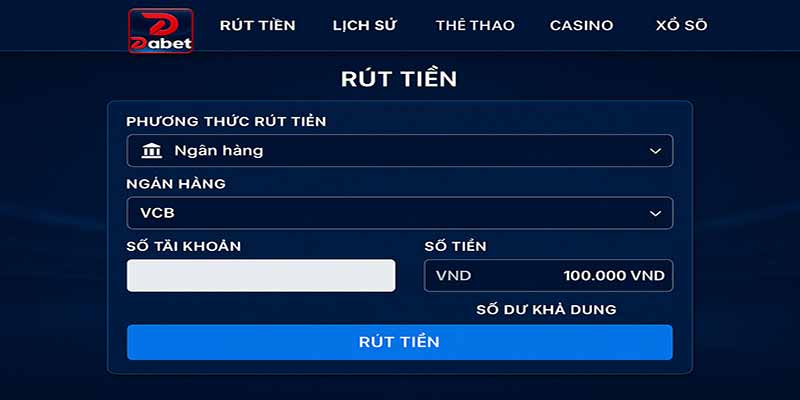 Rút tiền nhanh chóng tại Dabet
